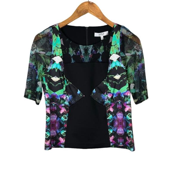 Milly NWT Surfer Mesh Colorful Watercolor Floral Top - Picture 7 of 11